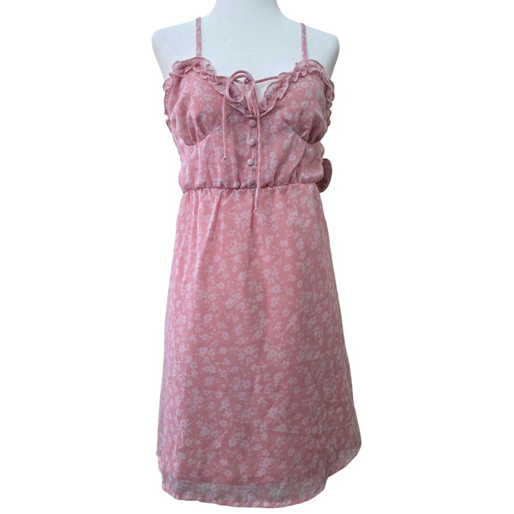 NWT Jolie & Joy Ditsy Floral Babydoll Dress Sz M Pink Sheer Y2K Coquette Cottage